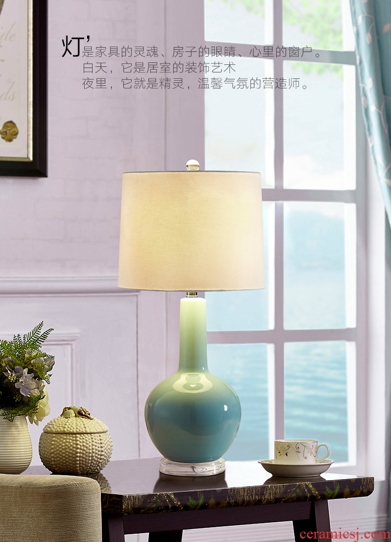 American simple atmospheric ceramic desk lamp lamp of bedroom the head of a bed the new modern Chinese study suet jade large living room
