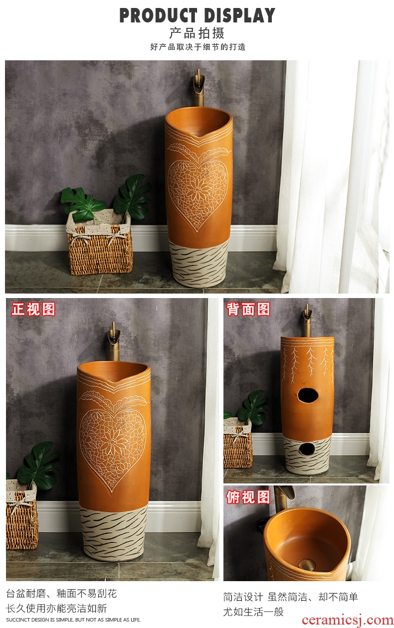 Ceramic pillar square small basin one-piece lavabo mini small family floor type lavatory basin of vertical column