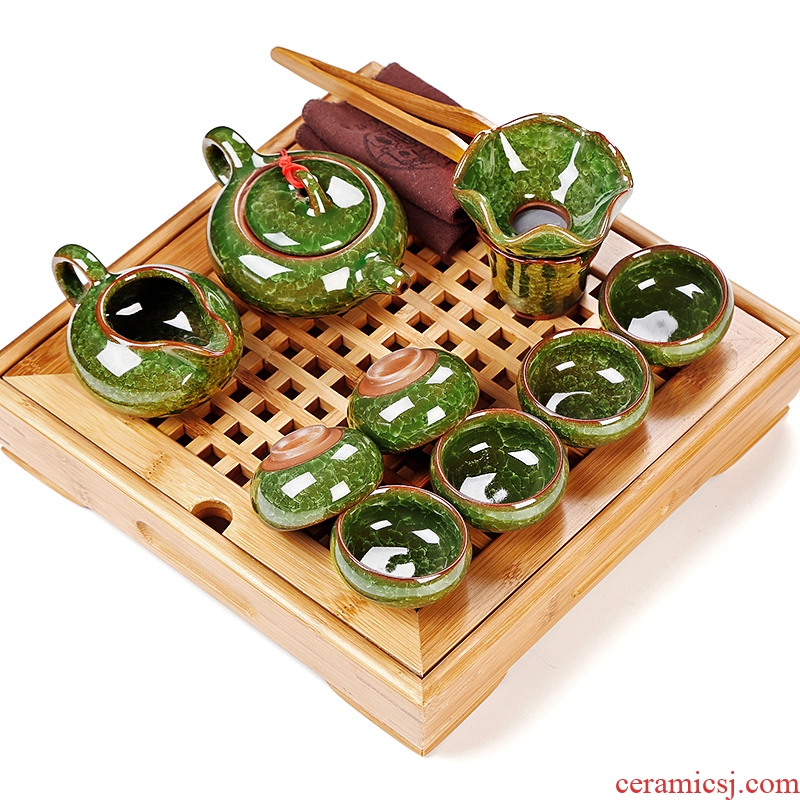 Simple small kung fu tea set home sitting room mini tea tray ceramic ice crack teapot tea ceremony office