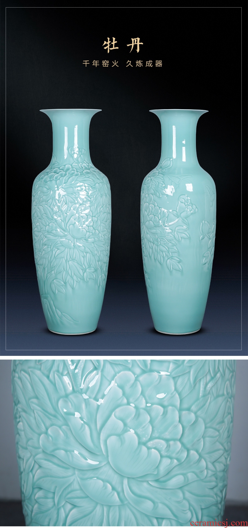 Contracted and I jingdezhen ceramic dry flower of large vase restoring ancient ways furnishing articles sitting room flower arranging flowers, checking pottery - 604319906431