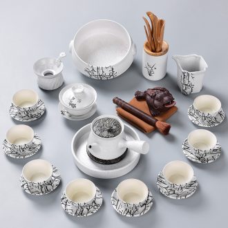 Tao blessing retro white kung fu tea set household ceramics of the silk road the whole tea kettle cup group