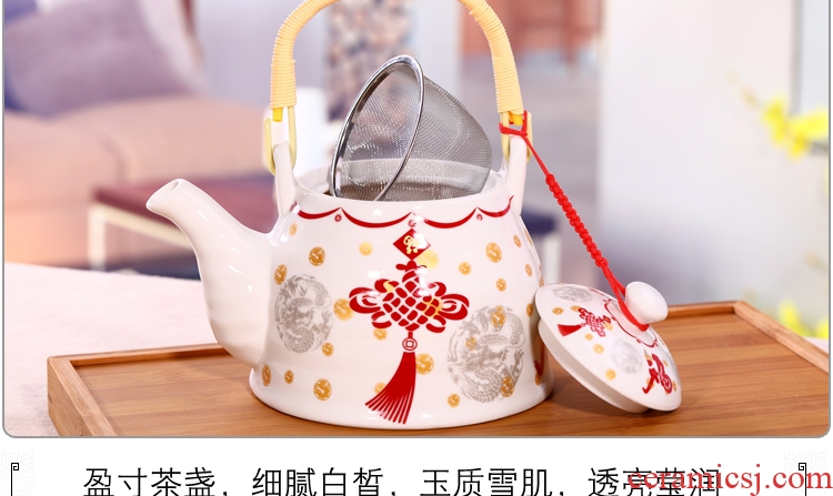 Jingdezhen tea sets ceramic cups, teapot household contracted large wedding celebration of the sitting room of a complete set of girder pot cup