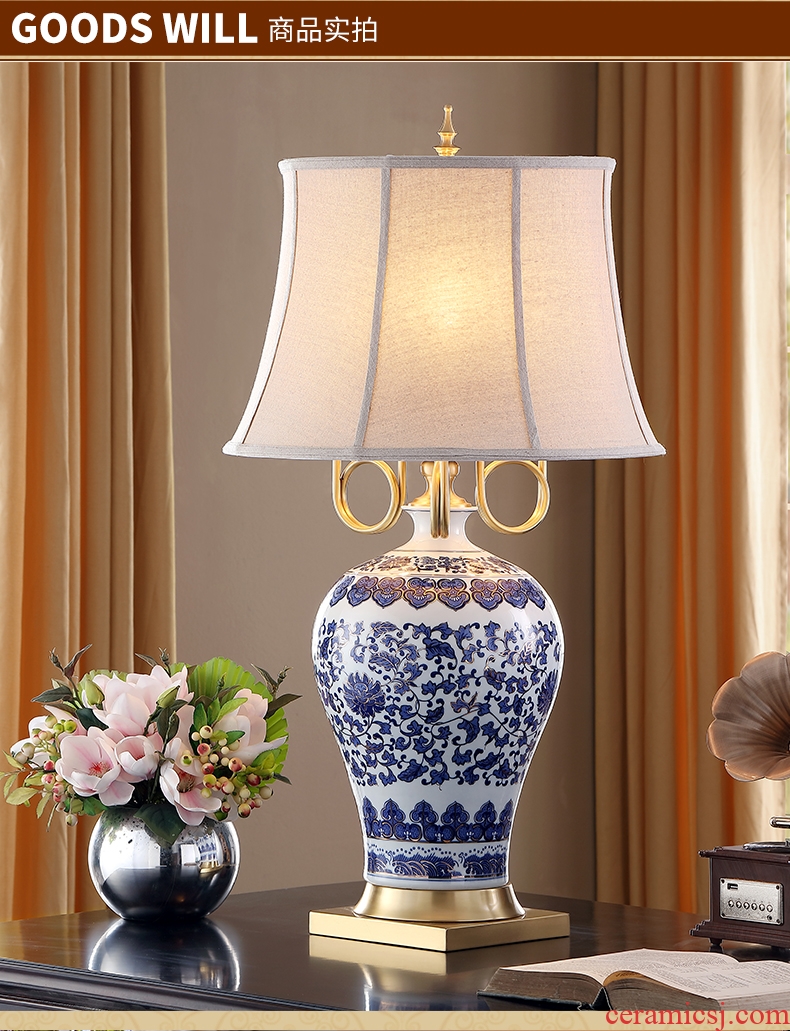 Santa marta tino new three full copper arm the colour blue and white porcelain ceramic desk lamp large villa