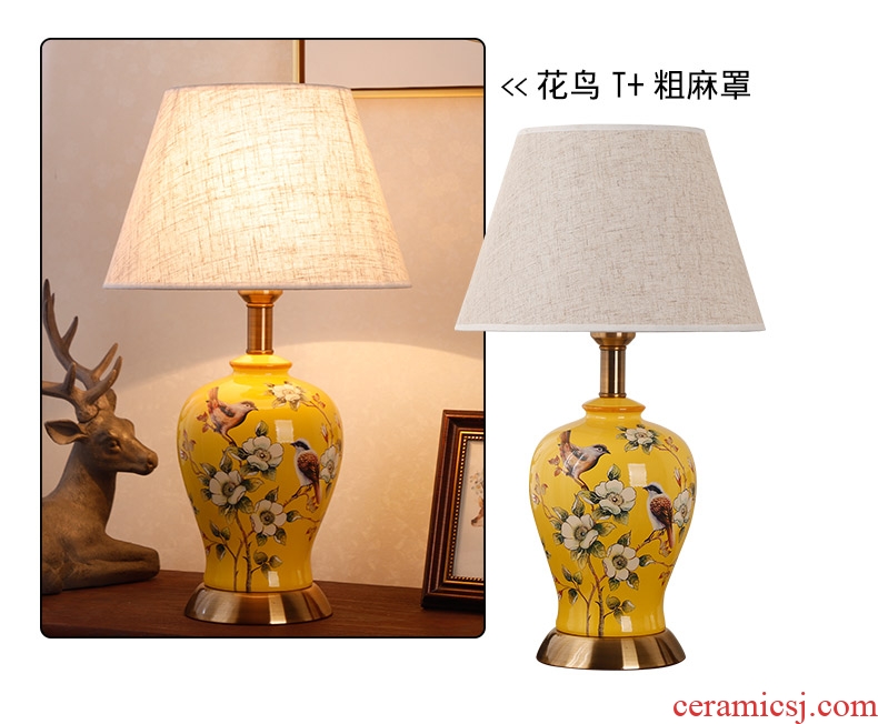 Ceramic lamp American bedroom living room study of new Chinese style restoring ancient ways European - style decorative lamps and lanterns is I warm bedside lamp