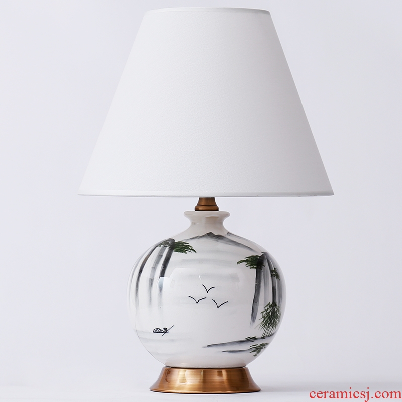 New Chinese style ceramic desk lamp sitting room bedroom berth lamp of modern Chinese wind restoring ancient ways zen hand-painted decorative warmth