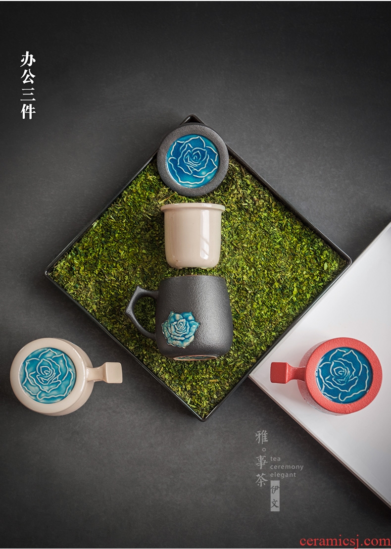 Evan ceramic filter tea cup office contracted ceramic cup with cover keller separation filter glass tea cup