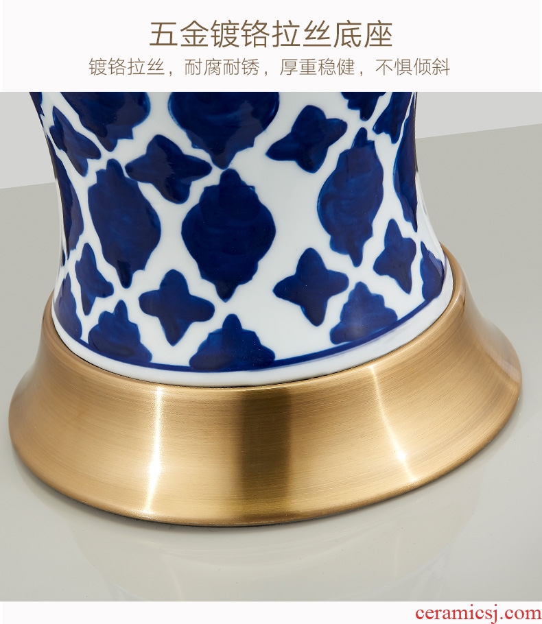 New Chinese style blue light blue and white porcelain ceramic desk lamp lamp of bedroom the head of a bed I and contracted American key-2 luxury example room living room