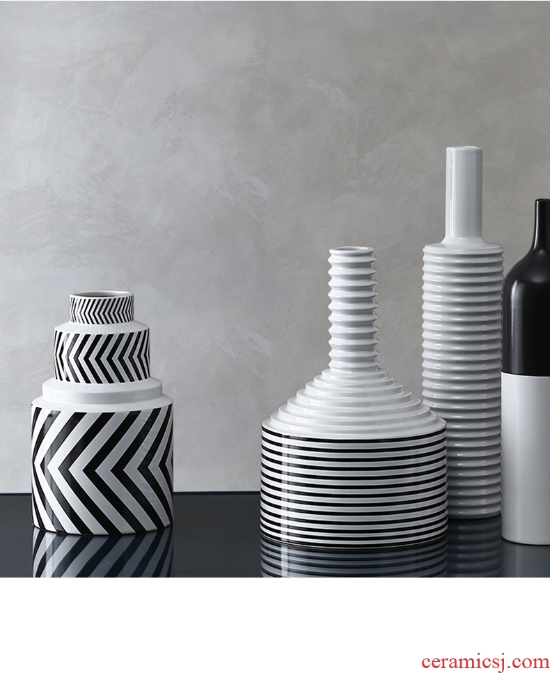 BEST WEST geometric stripe ceramic vase furnishing articles of the new Chinese style living room wine soft light key-2 luxury decoration decoration