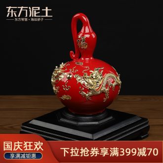 The east mud creative birthday gift to send your elders ceramic paint line carve process gourd furnishing articles/longevity
