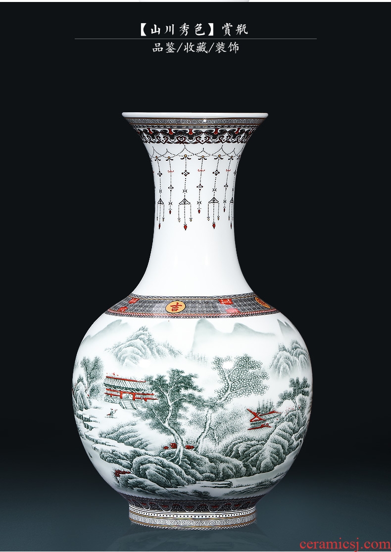 Jingdezhen ceramics green glaze landscape painting and calligraphy tube quiver scroll sitting room place, the study of large cylinder vase - 596819659608