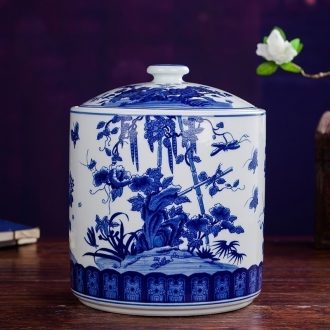 Jingdezhen ceramics with cover barrel ricer box m tea pot snack containers porcelain porcelain jar insect - resistant moistureproof 10 jins