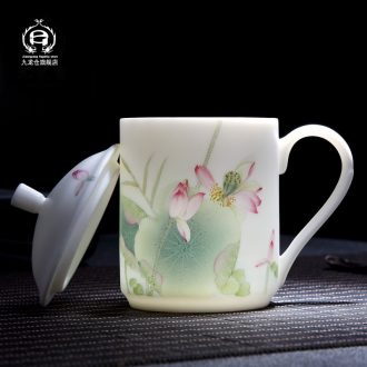 DH jingdezhen hand - made pastel single tea cup of household ceramic cups with cover office tea keller set