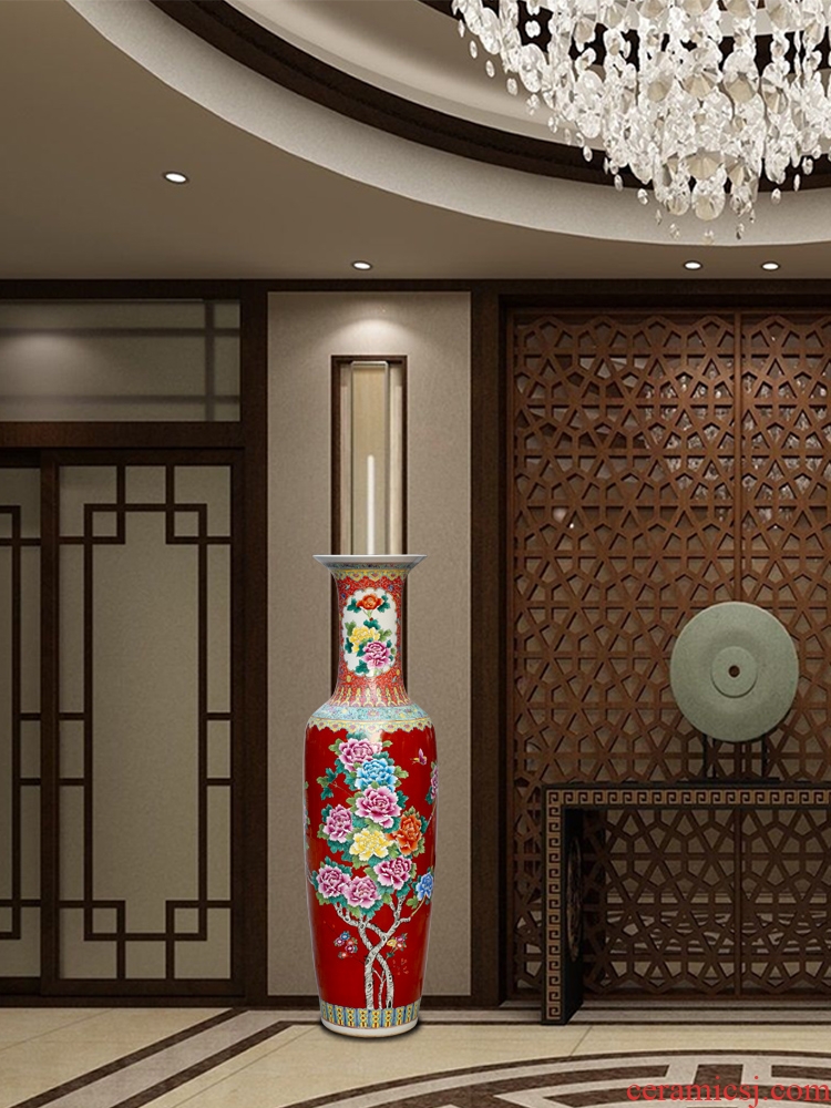 Jingdezhen ceramics China red enamel vase peony landing big home sitting room adornment hotel furnishing articles