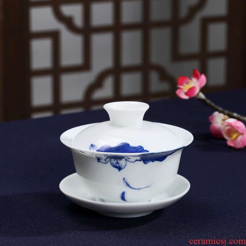 St up his hand - made tureen ceramic cups kung fu tea set home tea bowl white porcelain to bowl three tureen