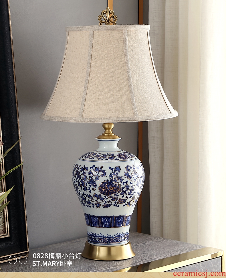 Santa marta tino new three full copper arm the colour blue and white porcelain ceramic desk lamp large villa