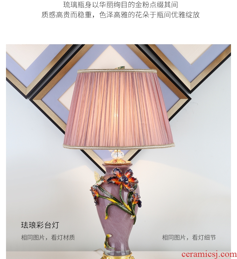 Cartel type colored enamel lamp sitting room key-2 luxury villa high - grade atmosphere ceramic lamp of bedroom the head of a bed