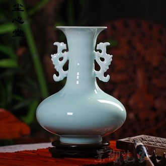 Dust heart wood base pairs longnu ear design restoring ancient ways longquan celadon vase ceramic celadon mesa place