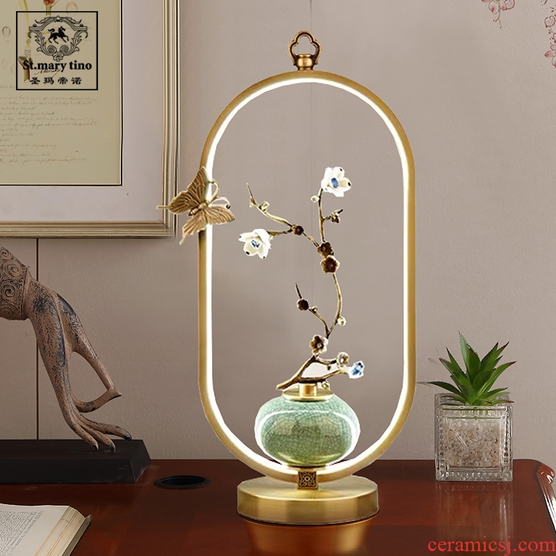 Santa marta tino, new Chinese style full copper lamp light lamp contracted key-2 luxury of bedroom the head of a bed lamp new classic ceramic art restaurant