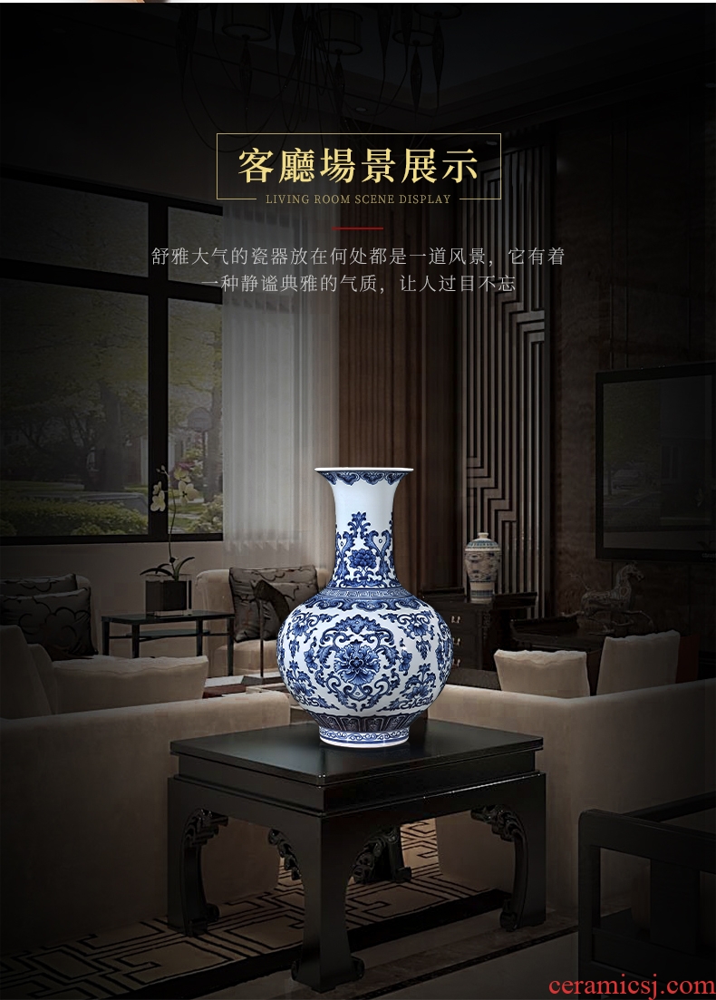 Blue and white porcelain jingdezhen ceramic vase sitting room place large antique Chinese style household decorative vase TV ark - 600305564220