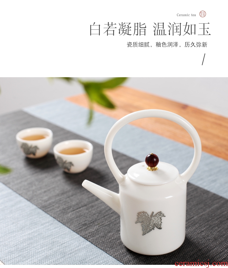 DH white porcelain tea set six people contracted household teapot jingdezhen kung fu tea cup set ceramic small cups