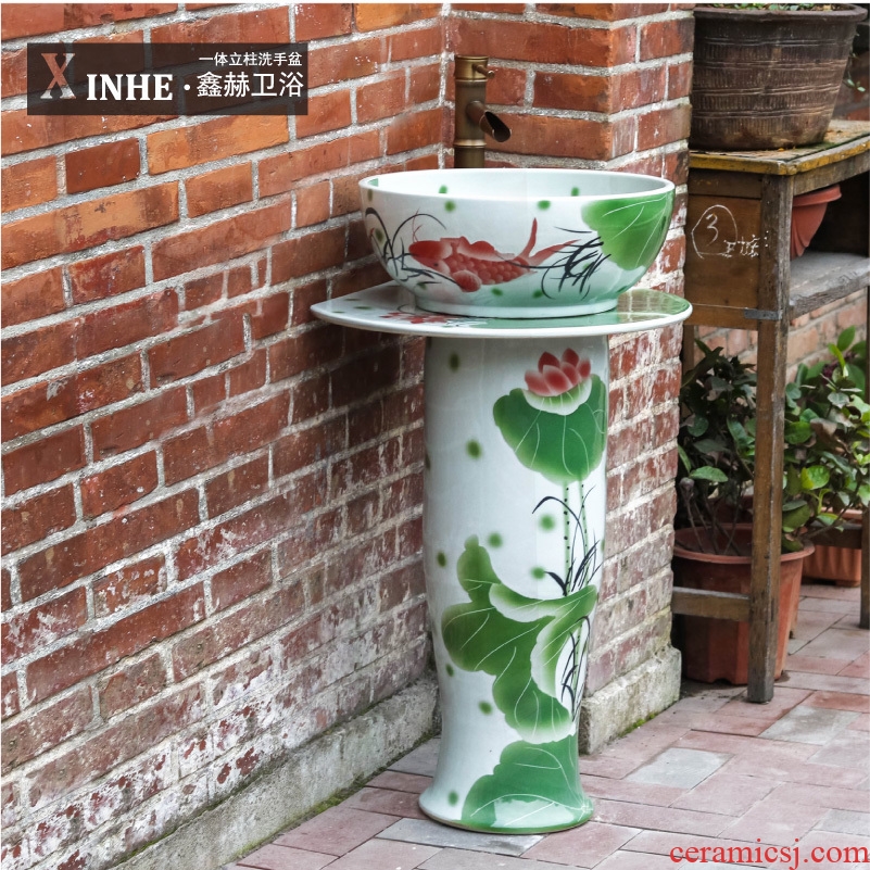 Basin of household toilet lavabo ceramic column column a whole floor small family balcony vertical basin washing a face