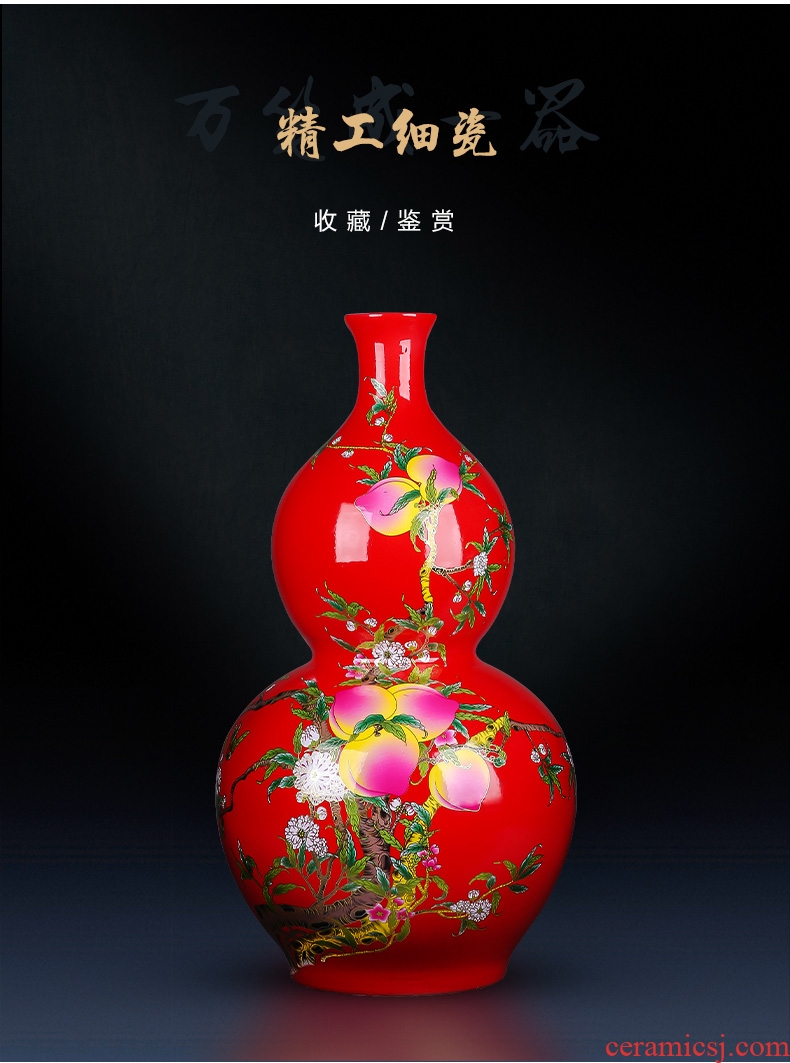 Jingdezhen ceramics hotel opening office Chinese flower arranging sitting room ground red vase Chinese red - 602284816078