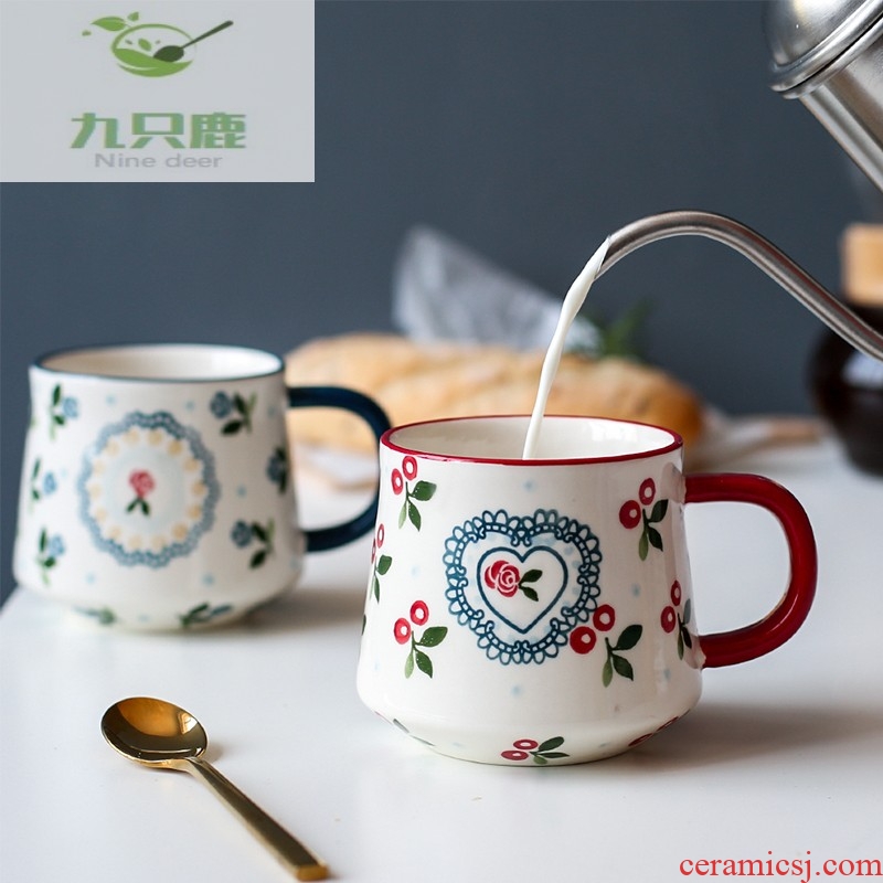 Nine deer lovely cherry household glass ceramic mug couple of office coffee cups cup B - 152