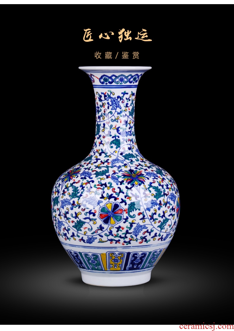 Jingdezhen blue and white porcelain ceramic vases, antique large flower arrangement of Chinese style living room TV cabinet home decoration furnishing articles - 600938722049