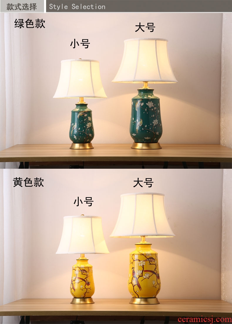 American desk lamp European rural living room corner of new Chinese style of bedroom the head of a bed a few full copper jingdezhen ceramic lamp