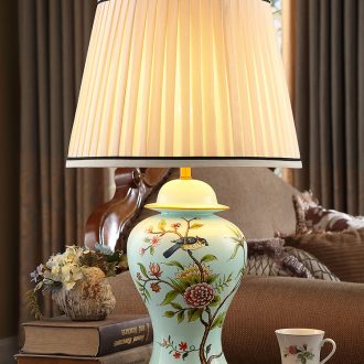Modern new Chinese style ceramic desk lamp American creative hand - made painting of flowers and restoring ancient ways continental warm sitting room bedroom berth lamp