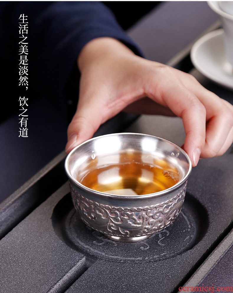 Single cup tea tasted silver gilding silver restoring ancient ways, master kung fu handmade ceramic cups a single large tea cup