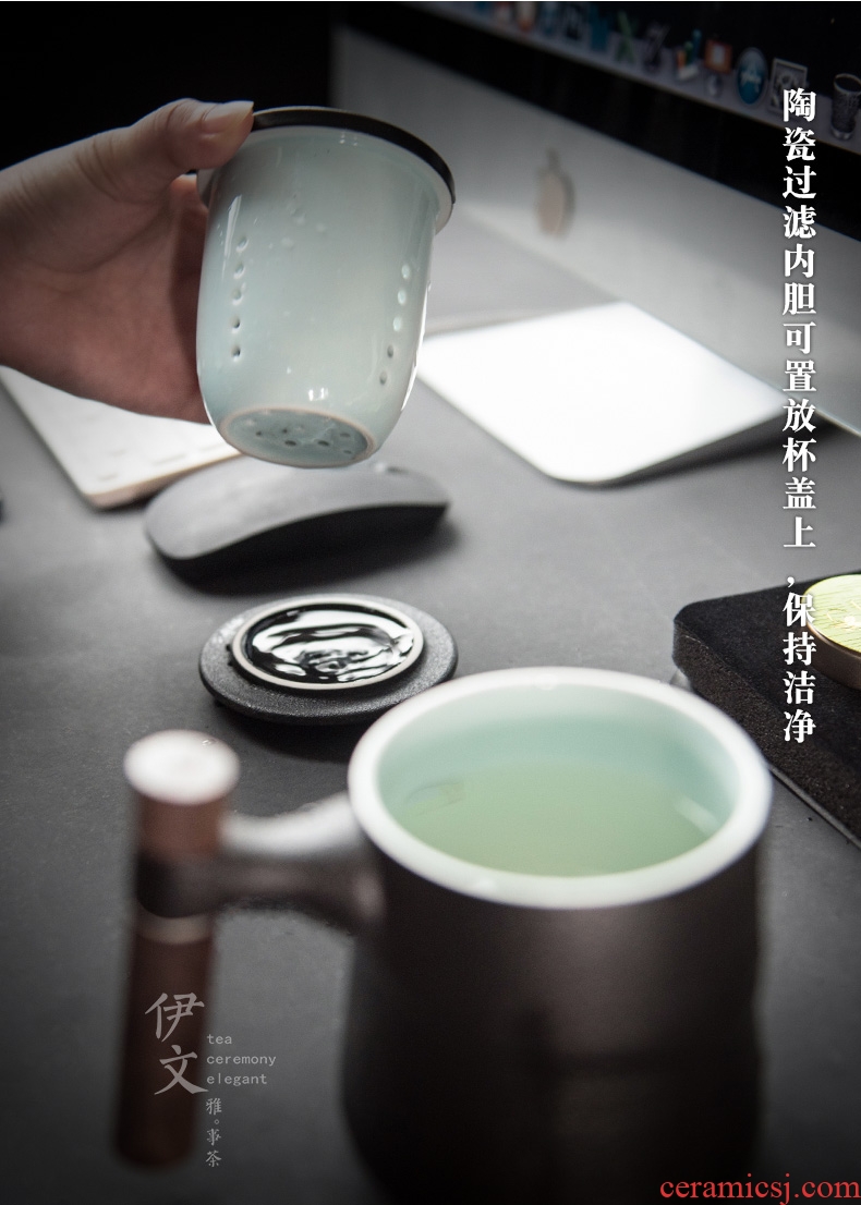 Even with wooden handle ceramic filter cup mark cup custom with cover contracted office a single tea cup