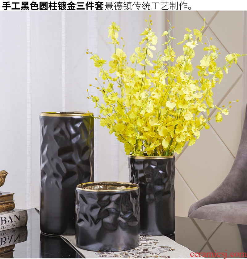 Jingdezhen ceramic vase northern light black creative home sitting room key-2 luxury furnishing articles dried flowers flower arrangement table decorations