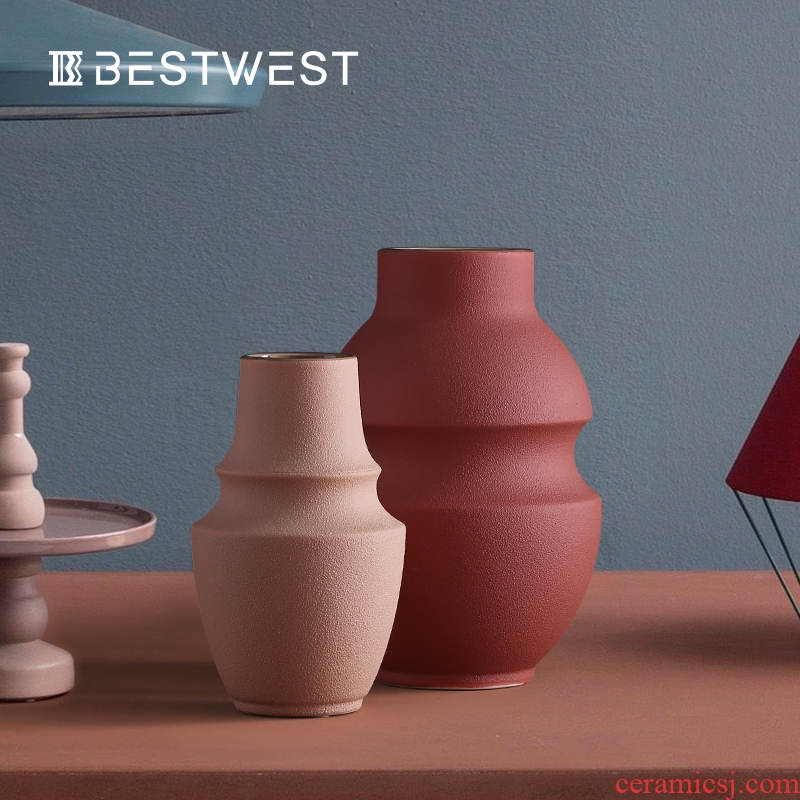 BEST WEST morandi color ceramic vases, furnishing articles north European style living room decorations dry flower vases, creative