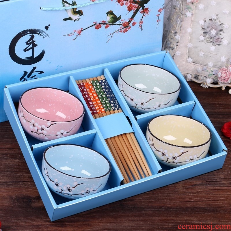Chopsticks at home eating rice bowl Japanese creative gift set gift box tableware suit, lovely ceramic bowl
