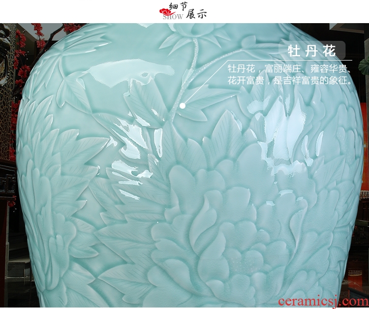 Blue and white porcelain of jingdezhen ceramics landing big vase sitting room adornment is placed hand - made ceramic vase furnishing articles - 602312829806