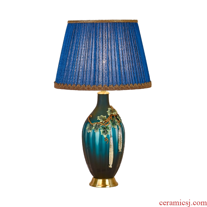 American colored enamel key-2 luxury villa living room big lamp pure copper contracted creative decorative porcelain lamp of bedroom the head of a bed