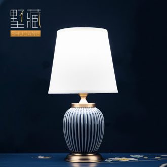 Light key-2 luxury American - style lamp ceramic decoration art designer pure color I and contracted sitting room bedroom lamps and lanterns of the head of a bed