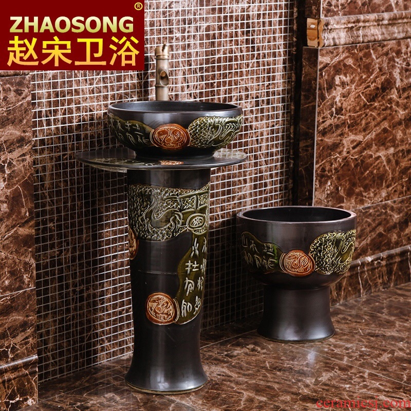 European wind restoring ancient ways in the pillar of ceramic art basin sink bathroom sink on floor balcony outdoor