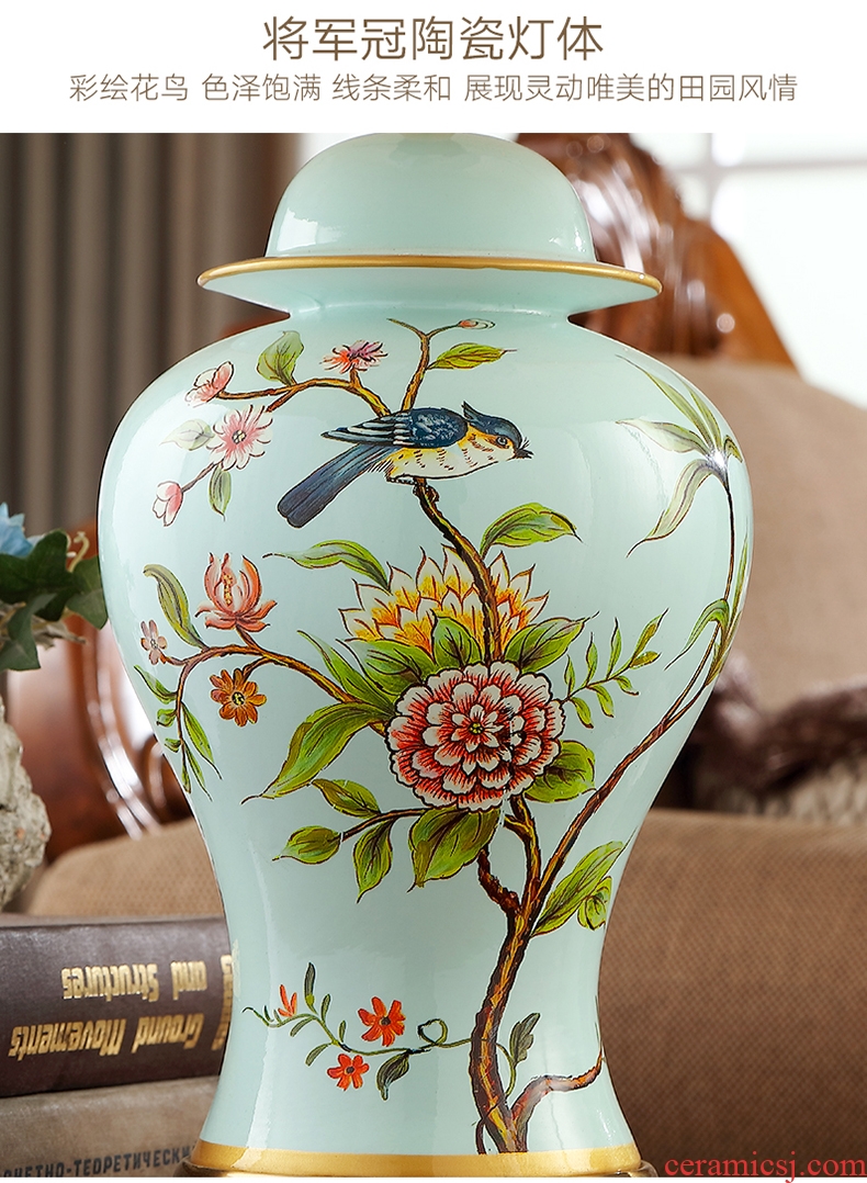 Modern new Chinese style ceramic desk lamp American creative hand - made painting of flowers and restoring ancient ways continental warm sitting room bedroom berth lamp