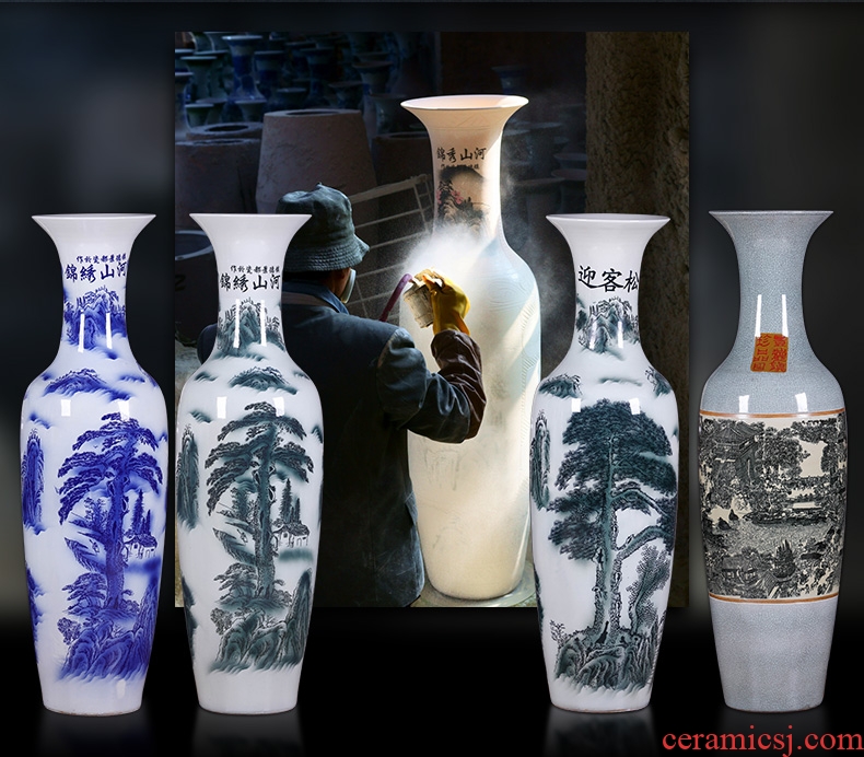 Jingdezhen ceramics vase 1 meter large ground vase sitting room TV ark, home furnishing articles decoration decoration - 584815674446