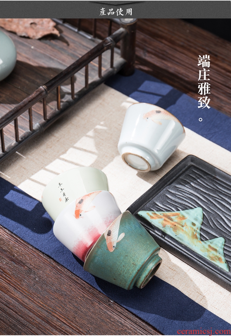 Kung fu tea set single cup sample tea cup individual household ceramics cup bowl kiln built master cup carp cup gift box