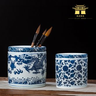 Jingdezhen ceramics small large blue pen container home office study adornment is placed on the the teacher students