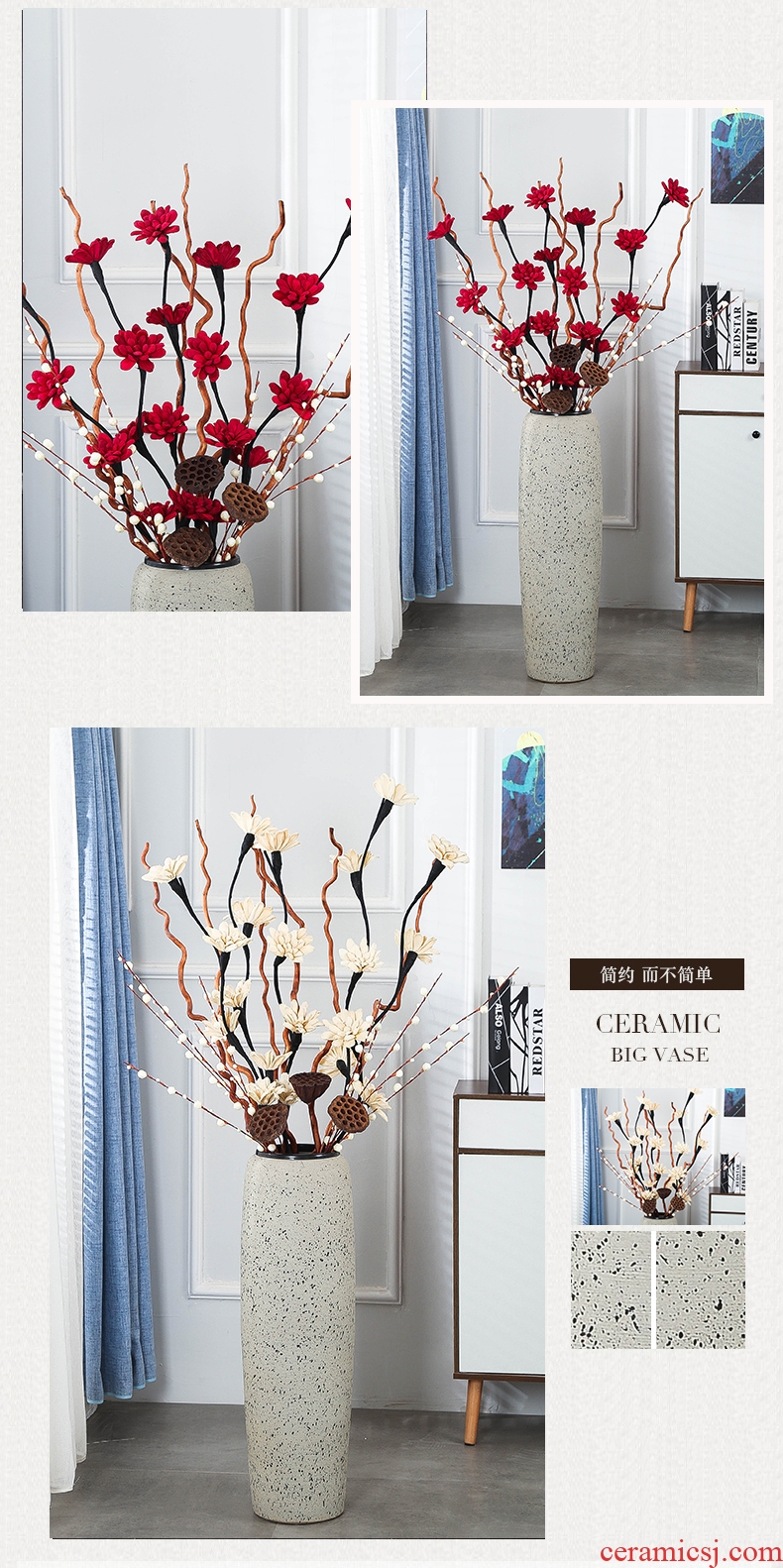 The Big ground ceramic vase white living room hotel lobby flower arranging machine household soft adornment style restoring ancient ways furnishing articles - 588161472215