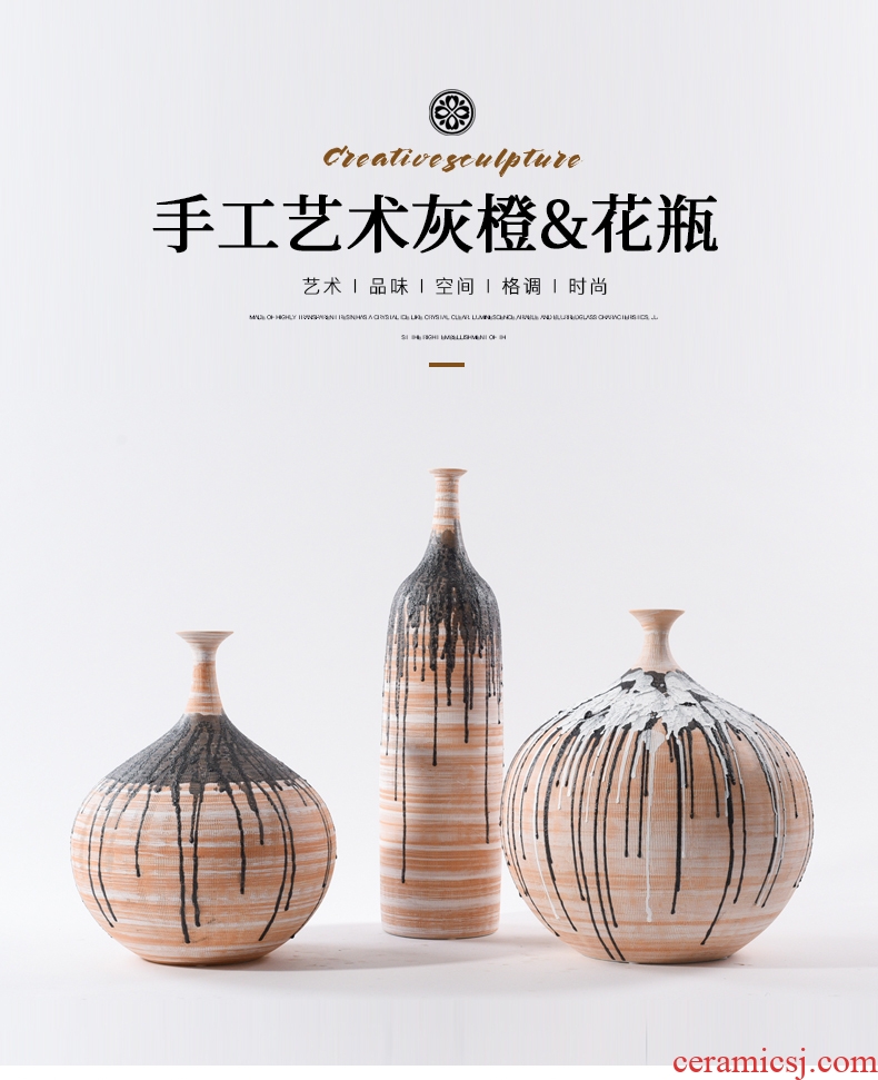 Jingdezhen restoring ancient ways do old coarse pottery vase of large sitting room dry flower arranging ceramic furnishing articles home decoration - 600947398059