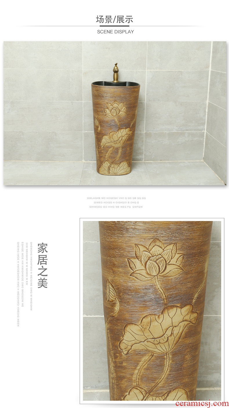 One-piece pillar of restoring ancient ways of song dynasty ceramics basin domestic large oval sink pillar type lavatory hotel home