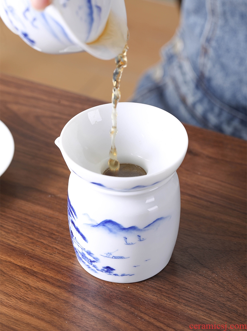 Qiu time ceramic kunfu tea filters white porcelain hand - made scenery) tea - leaf filter tea accessories