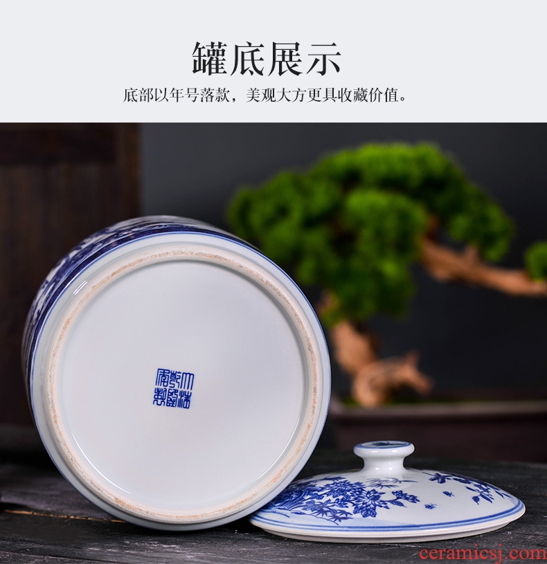 Blue and white porcelain of jingdezhen ceramics furnishing articles large caddy pu-erh tea cake tea box store receives tea cake storage jar