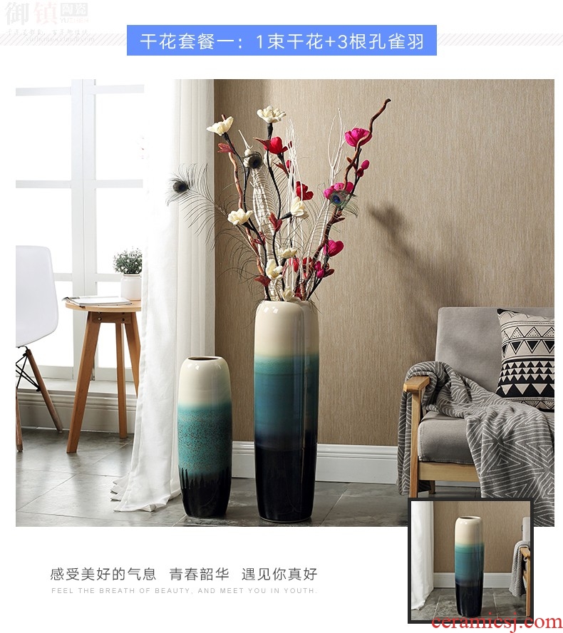 New Chinese style ceramic vase furnishing articles water living room TV cabinet creative light key-2 luxury three - piece flower arranging flowers between example - 595227710745