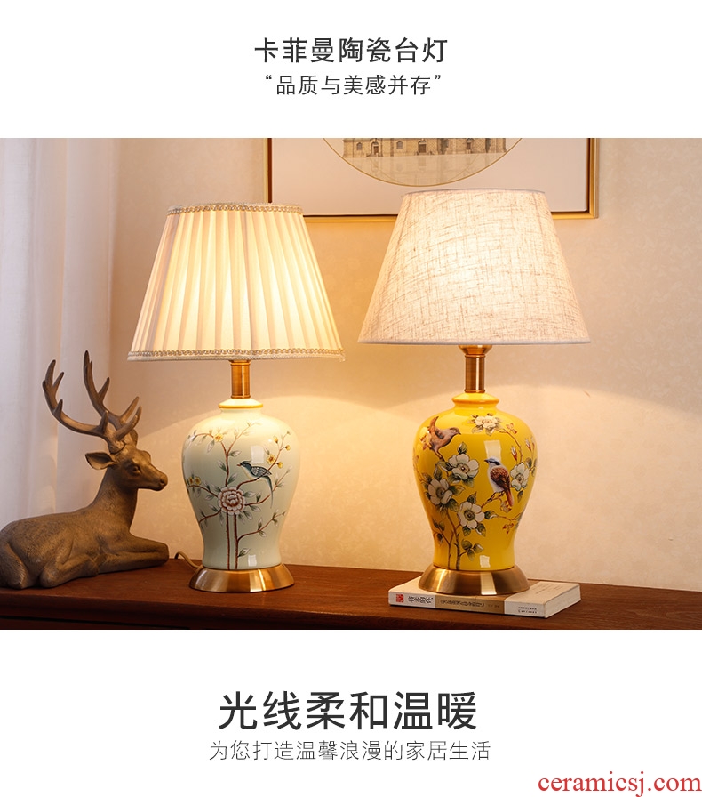 Ceramic lamp American bedroom living room study of new Chinese style restoring ancient ways European - style decorative lamps and lanterns is I warm bedside lamp